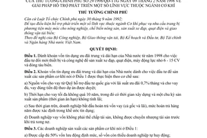 Quyết định 29/1998/QĐ-TTG giải pháp hỗ trợ phát triển một số lĩnh vực thuộc ngành cơ khí