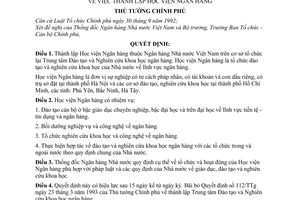 Quyết định 30/1998/QĐ-TTg thành lập Học viện Ngân hàng