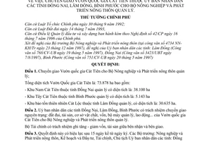 Quyết định 38/1998/QĐ-TTg chuyển vườn quốc gia Cát Tiên thuộc UBND tỉnh Đồng Nai, Lâm Đồng, Bình Phước cho Bộ Nông nghiệp Phát triển Nông thôn quản lý