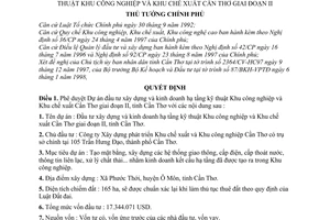 Quyết định 100/QĐ-TTg phê duyệt Dự án đầu tư xây dựng kinh doanh hạ tầng kỹ thuật Khu công nghiệp Khu chế xuất Cần Thơ giai đoạn II