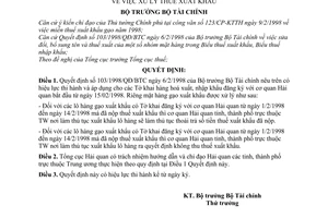 Quyết định 153/1998/QĐ/BTC  xử lý thuế xuất khẩu