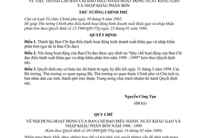 Quyết định 39/1998/QĐ-TTg thành lập Ban Chỉ đạo điều hành hoạt động xuất khẩu gạo và nhập khẩu phân bón
