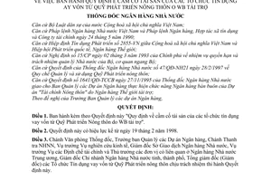 Quyết định 71/1998/QĐ-NHNN21  Quy định cầm cố tài sản của các tổ chức tín dụng vay vốn từ Quỹ Phát triển Nông thôn do WB tài trợ