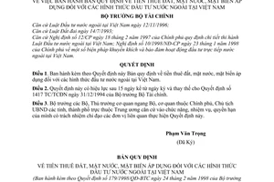 Quyết định 179/1998/QĐ-BTC Bản quy định về tiền thuê đất, mặt nước, mặt biển áp dụng đối với các hình thức đầu tư nước ngoài tại Việt Nam