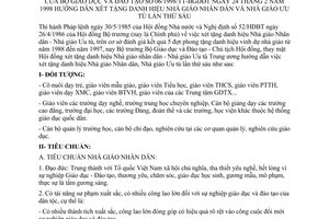 Thông tư 06/1998/TT-BGDĐT hướng dẫn xét tặng danh hiệu Nhà giáo Nhân dân ưu tú lần thứ sáu