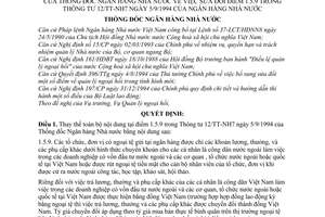 Quyết định 78/1998/QĐ-NHNN7  sửa đổi điểm 1, 5, 9 trong Thông tư 12/11-NH7 năm 1994 của Ngân hàng Nhà nước