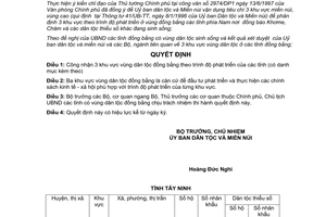 Quyết định 21/1998/QĐ-UB  công nhận 3 khu vực vùng dân tộc đồng bằng