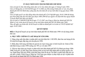 Quyết định 935/1998/QĐ-UB-KTCN duyệt kế hoạch cải tạo lưới điện thành phố Hồ Chí Minh năm 1998