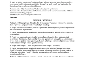 Ordinance No. 2-L/CTN of February 26, 1998, in order to build a contingent of public employees who are possessed of good moral qualities, professional qualifications and capabilities, devotedly serve the people and are loyal to the fatherland of the Socialist Republic of Vietnam