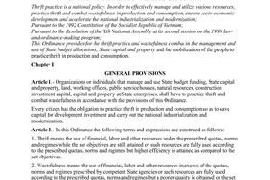 Ordinance No. 02/1998/PL-UBTVQH10 of February 26,1998, on thrift practice and wastefulness combat
