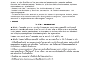 Ordinance No. 03/1998/PL-UBTVQH10 of February 26, 1998, against corruption