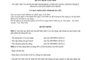 Quyết định tạm thời 227/QĐ-UB  thu và sử dụng phí thẩm định vị trí xây dựng