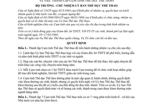 Quyết định 199/1998/UBTDTT-QĐ thành lập Cụm tỉnh thể dục thể thao