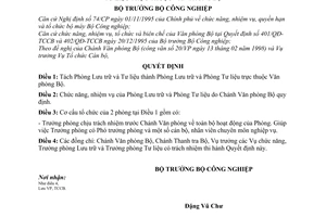 Quyết định 15/1998/QĐ-BCN tách Phòng Lưu trữ và Tư liệu Văn phòng Bộ