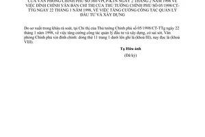 Công văn 360/VPCP-KTN đính chính văn bản Chỉ thị của Thủ tướng CP 05/1998CT-TTg ngày 22/1/1998