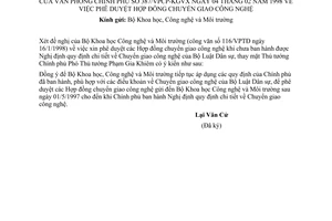 Công văn387/VPCP-KGVX  phê duyệt hợp đồng chuyển giao công nghệ