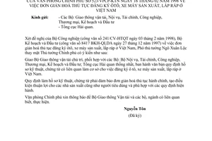 Công văn 523/VPCP-KTN đơn giản hoá thủ tục đăng ký ôtô, xe máy sản xuất, lắp ráp ở Việt Nam.