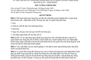 Quyết định 55/1998/QĐ-TTg phê duyệt danh mục hàng hoá xuất khẩu có giấy phép kinh doanh xuất - nhập khẩu