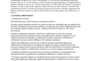 Circular No. 28/1998/TT-BTC of March 4, 1998, stipulating activities of insurance agents and collaborators