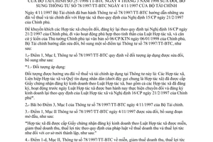 Thông tư 25/1998/TT-BTC sửa đổi Thông tư 78/1997/TT-BTC ưu đãi thuế tài chính Hợp tác xã