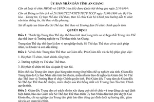 Quyết định 357/QĐ-UB-TC năm 1998 thành lập Trung tâm Thể thao An Giang