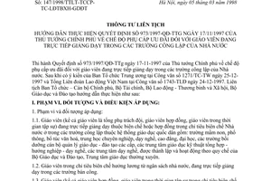 Thông tư liên tịch 147/1998/TTLT-TCCP-TC-LĐTBXH-GDĐT chế độ phụ cấp ưu đãi giáo viên trực tiếp giảng dạy trường công lập