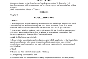 Decree No. 14/1998/ND-CP of March 6, 1998, of the Government on management of state property