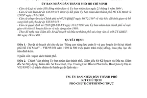 Quyết định 1225/1998/QĐ-UB-KT duyệt kế hoạch chi dự án Nâng cao năng lực quản lý quy hoạch đô thị tại thành phố Hồ Chí Minh  VIE/95/051