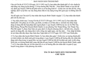 Chỉ thị 07/1998/CT-UB-NC điều chỉnh mục 2 Chỉ thị 52/CT-UB chuẩn bị mặt bằng xây dựng tuyến đường 17,8 km đường Bắc Nhà Bè – Nam Bình Chánh