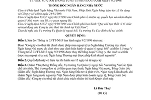 Quyết định 95/1998/QĐ-NHNN5 sửa đổi Thông tư 03/TT-NH5 năm 1996