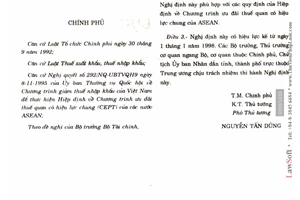 Nghị định 15/1998/NĐ-CP Danh mục hàng hoá của Việt Nam để thực hiện Hiệp định về Chương trình ưu đãi thuế quan có hiệu lực chung (CEPT) Asian
