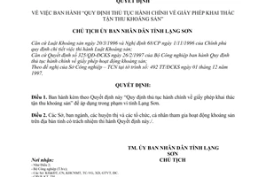 Quyết định 315/QĐ-UBKS thủ tục hành chính giấy phép khai thác