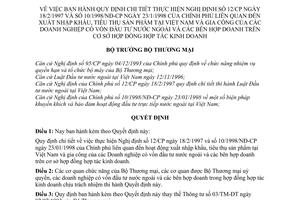 Quyết định 321/1998/QĐ-BTM  hợp đồng hợp tác kinh doanh hướng dẫn NĐ 12/CP năm 1997 và NĐ10/1998/NĐ-CP năm 1998