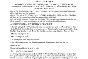 Thông tư liên tịch 30/1998/TTLT-BTC-BTM-BNV-TCHQ dán tem hàng nhập khẩu