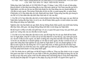 Chỉ thị 11/1998/CT-TTg thực hiện Nghị định 10/1998/NĐ-CP Chính phủ thủ tục cải tiến thủ tục đầu tư trực tiếp nước ngoài