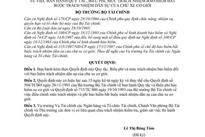 Quyết định  299/1998/QĐ-BTC Quy tắc, Biểu phí, mức trách nhiệm bảo hiểm bắt buộc trách nhiệm dân sự của chủ xe cơ giới