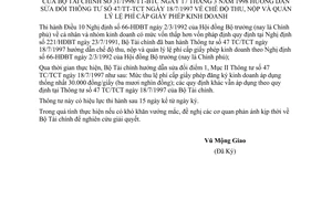 Thông tư 31/1998/TT-BTC chế độ thu, nộp quản lý cấp giấy phép kinh doanh sửa đổi Thông tư 47/TC/TCT
