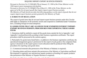 Circular No. 05/1998/TT-BTM of March 18, 1998, guiding the implementation of Decision No.55/QD-TTg of March 3, 1998 of the Prime Minister on the approval of the list of export goods that require import-export business permits