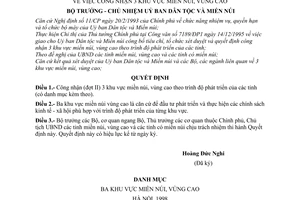 Quyết định 26/1998/QĐ-UB công nhận 3 khu vực Miền núi, vùng cao