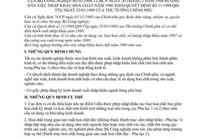 Thông tư 03/1998/TT-BCN nhập khẩu hoá chất năm 1998 theo Quyết định 11/1998/QĐ-TTg