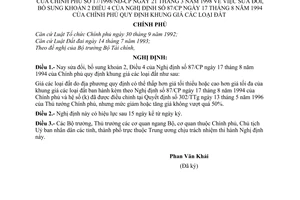 Nghị định 17/1998/NĐ-CP quy định khung giá loại đất để bổ sung khoản 2 Điều 4 của Nghị định 87/CP