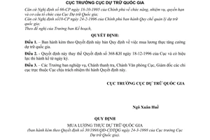 Quyết định 30/1998/QĐ-CDTQG bản Quy định mua lương thực dự trữ quốc gia