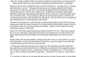 Chỉ thị 10/1998/CT-UB-NCVX thực hiện 06/1998/CT-TTg tăng cường công tác bảo vệ trẻ em ngăn ngừa giải quyết tình trạng lang thang bị lạm dụng SLĐ