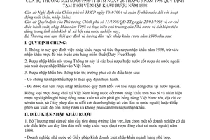 Thông tư 06/1998/TT-BTM quy định tạm thời nhập khẩu rượu năm 1998