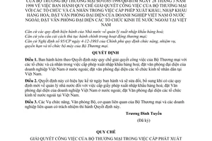 Quyết định 0385/1998/QĐ-BTM giải quyết công việc tổ chức cá nhân trong cấp phép XNK hàng hoá;đặt văn phòng đại diện doanh nghiệp kinh tế nước ngoài