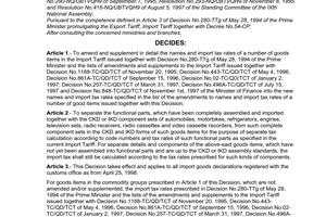 Decision No. 383/1998/QD-BTC of March 30, 1998, amending and supplementing the names and tax rates of a number of goods items in the import tariff