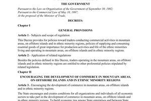 Decree No. 20/1998/ND-CP of March 31, 1998, on developing commerce in mountain areas, on offshore islands and in ethnic minority regions