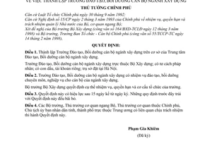 Quyết định 71/1998/QĐ-TTg thành lập Trường Đào tạo, bồi dưỡng cán bộ ngành xây dựng