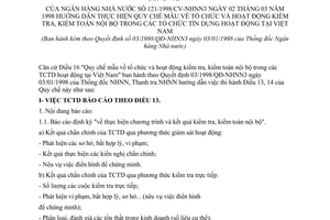 Công văn 121/1998/CV-NHNN3 hướng dẫn Quy chế mẫu tổ chức hoạt động kiểm tra, kiểm toán nội bộ Tổ chức tín dụng Việt Nam kèm QĐ 03/1998/QĐ-NHNN3