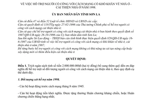 Quyết định 661(1998)/QĐ-UB hỗ trợ người có công với cách mạng có khó khăn nhà ở